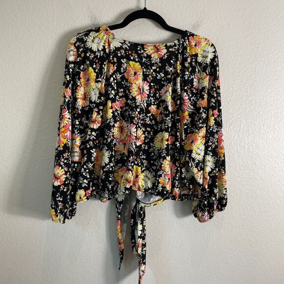 Lane Bryant Womens Plus 22/24 Floral Tie Front Top Long Sleeve Shirt - Picture 8 of 10